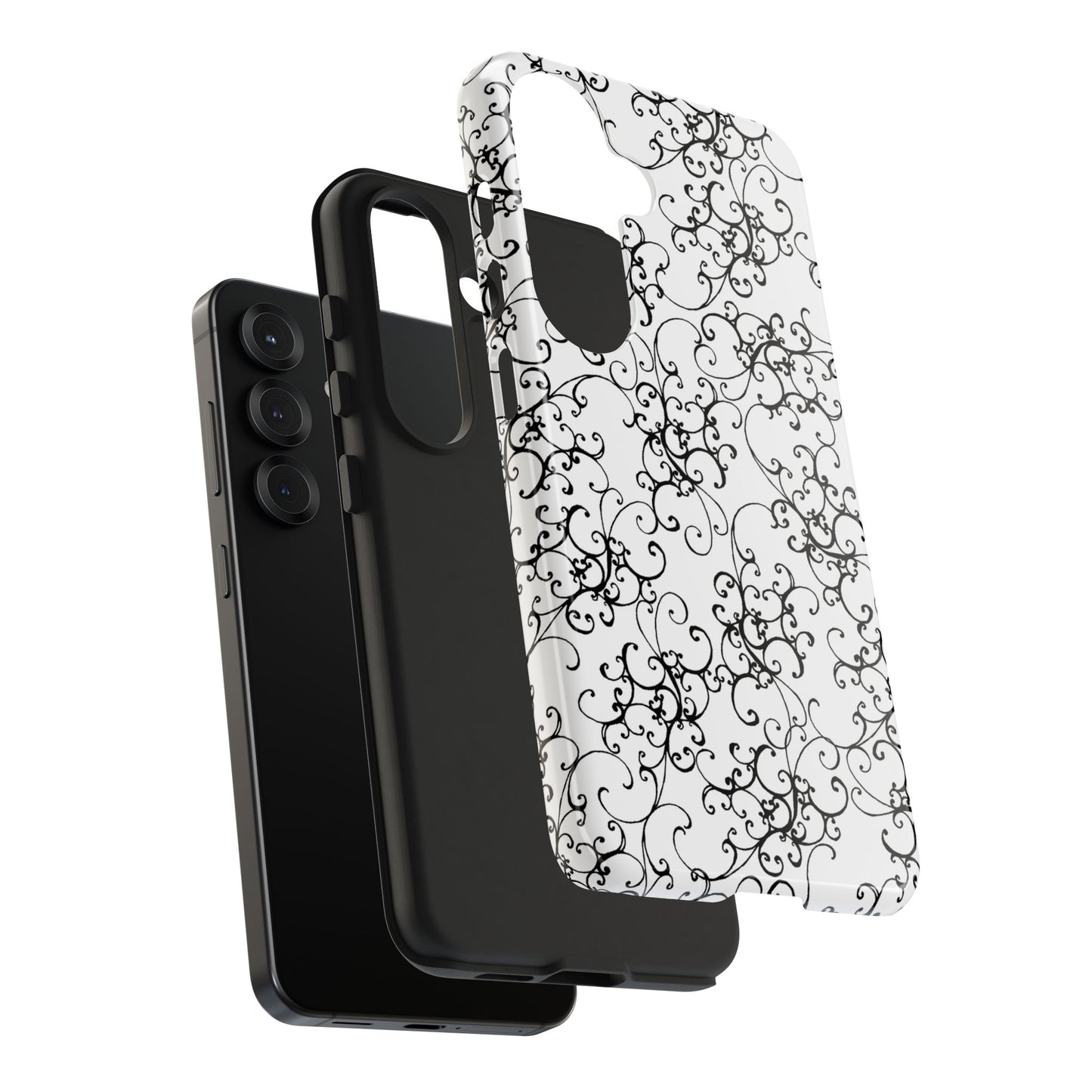Elegant Scroll White / Black Phone Case