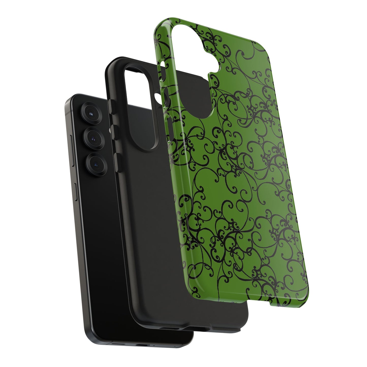 Elegant Scroll Green / Black Phone Case