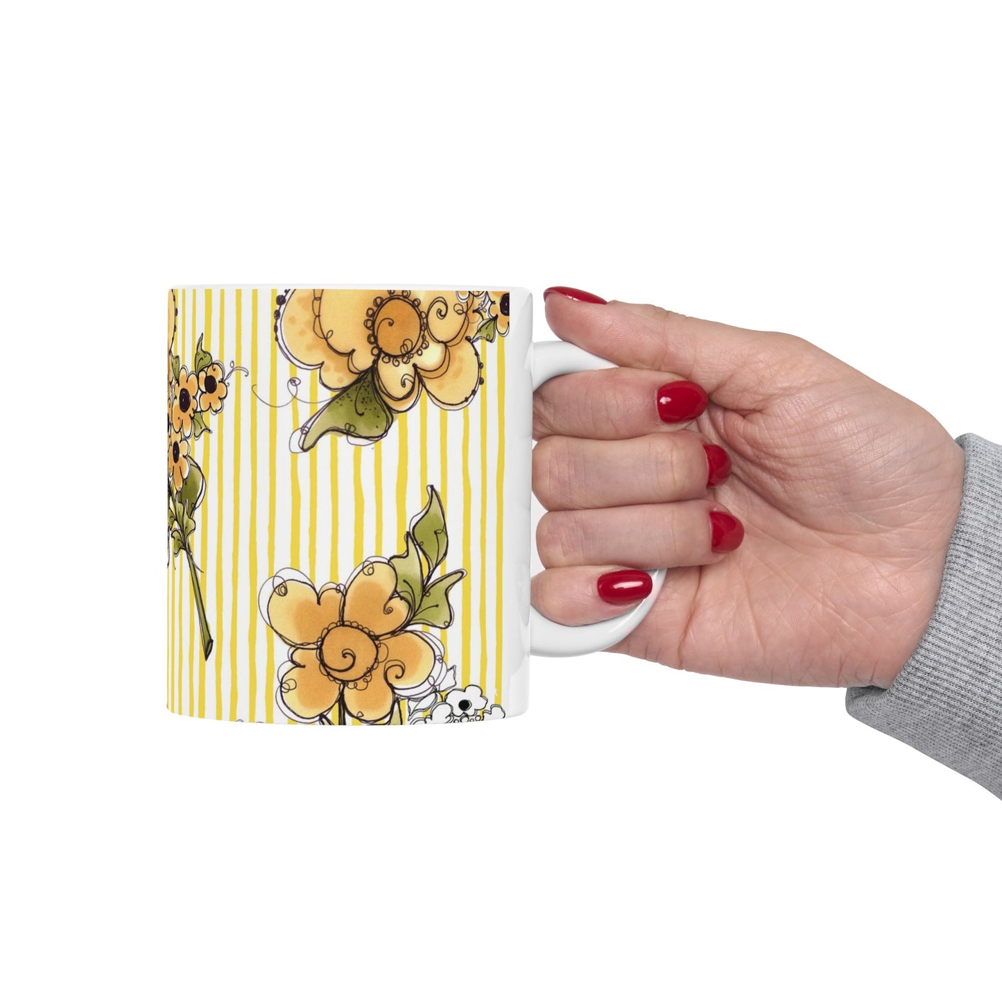 Bee Floral Stripe White / Yellow Cup