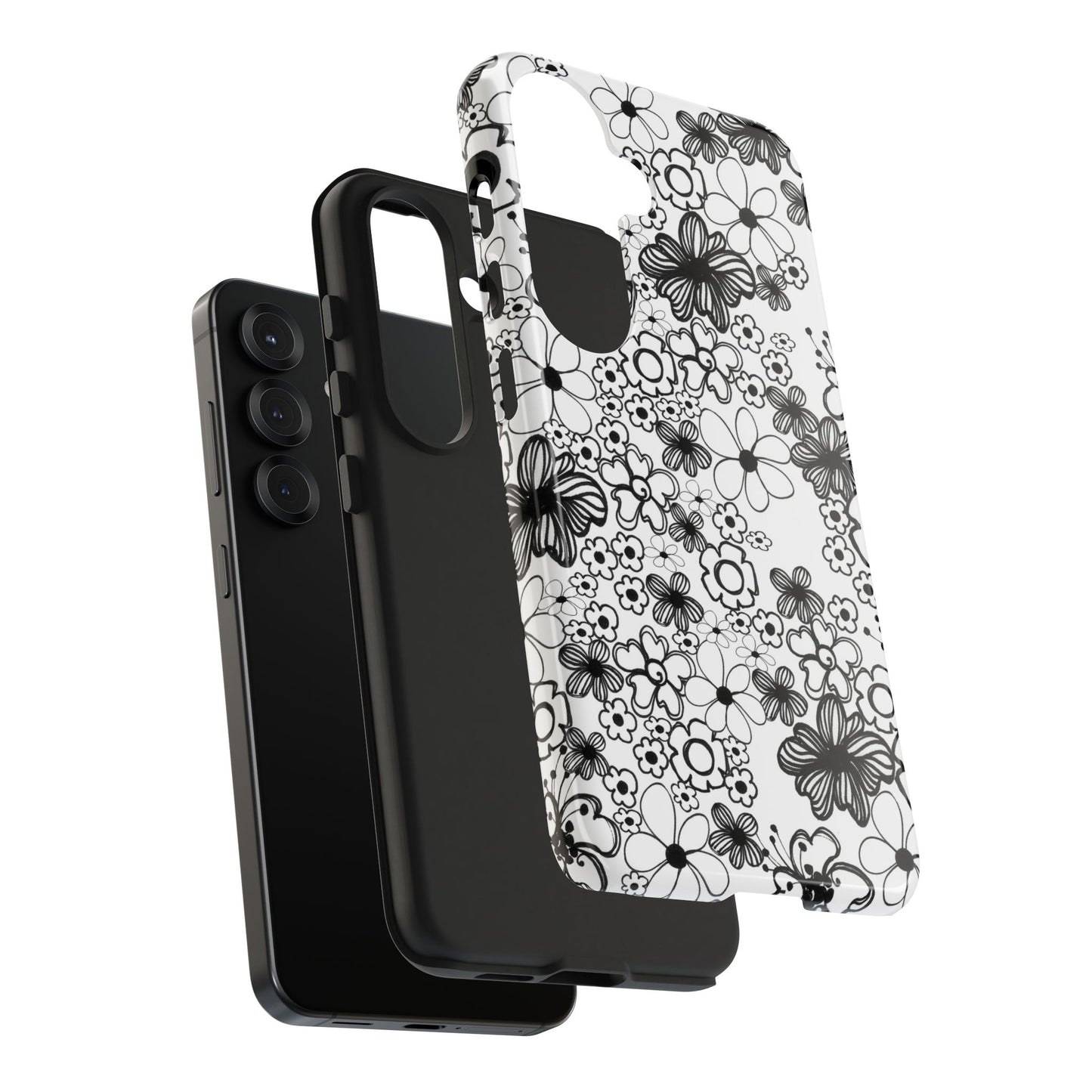White and Black Flowers Phone Case