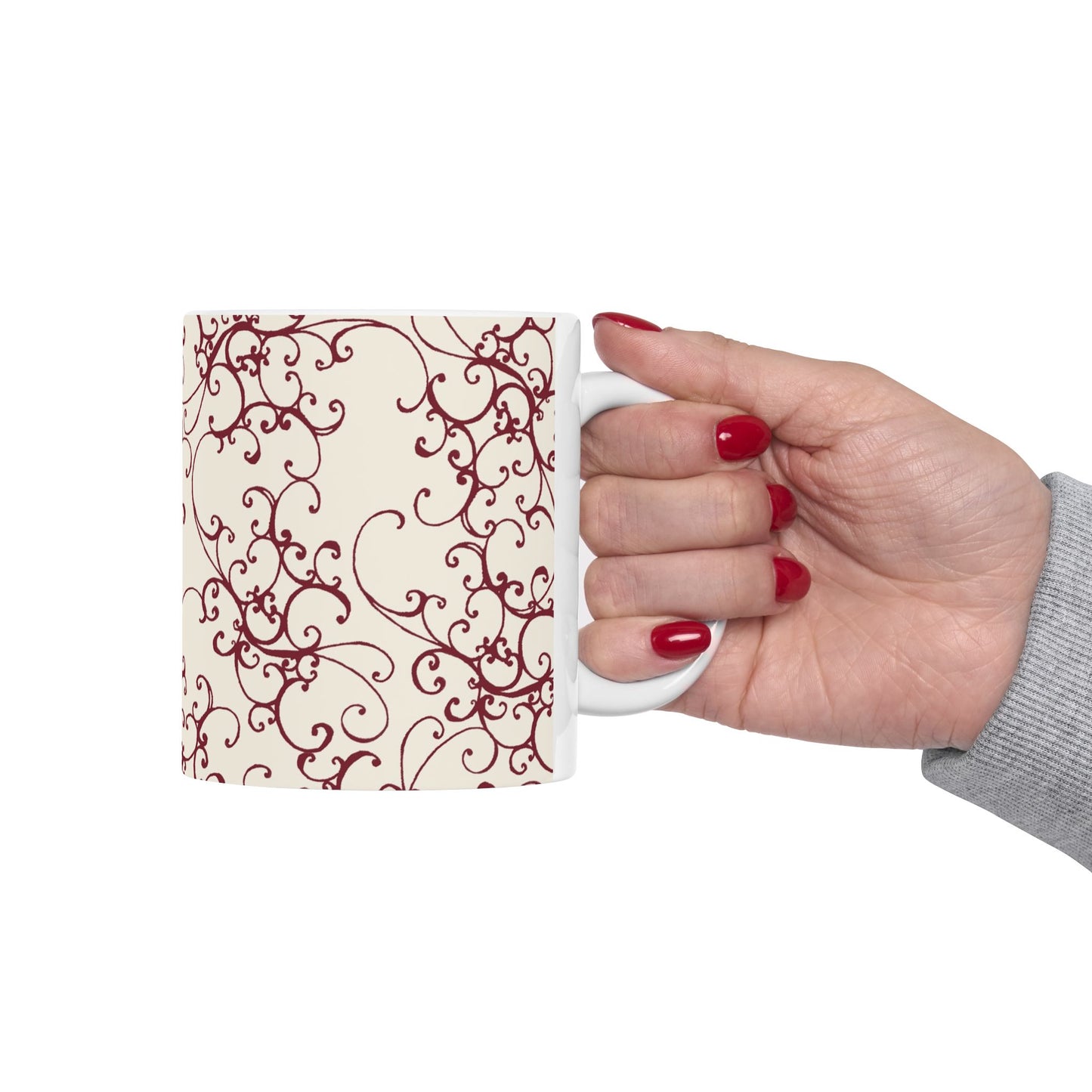 Elegant Scroll Ivory / Red Cup