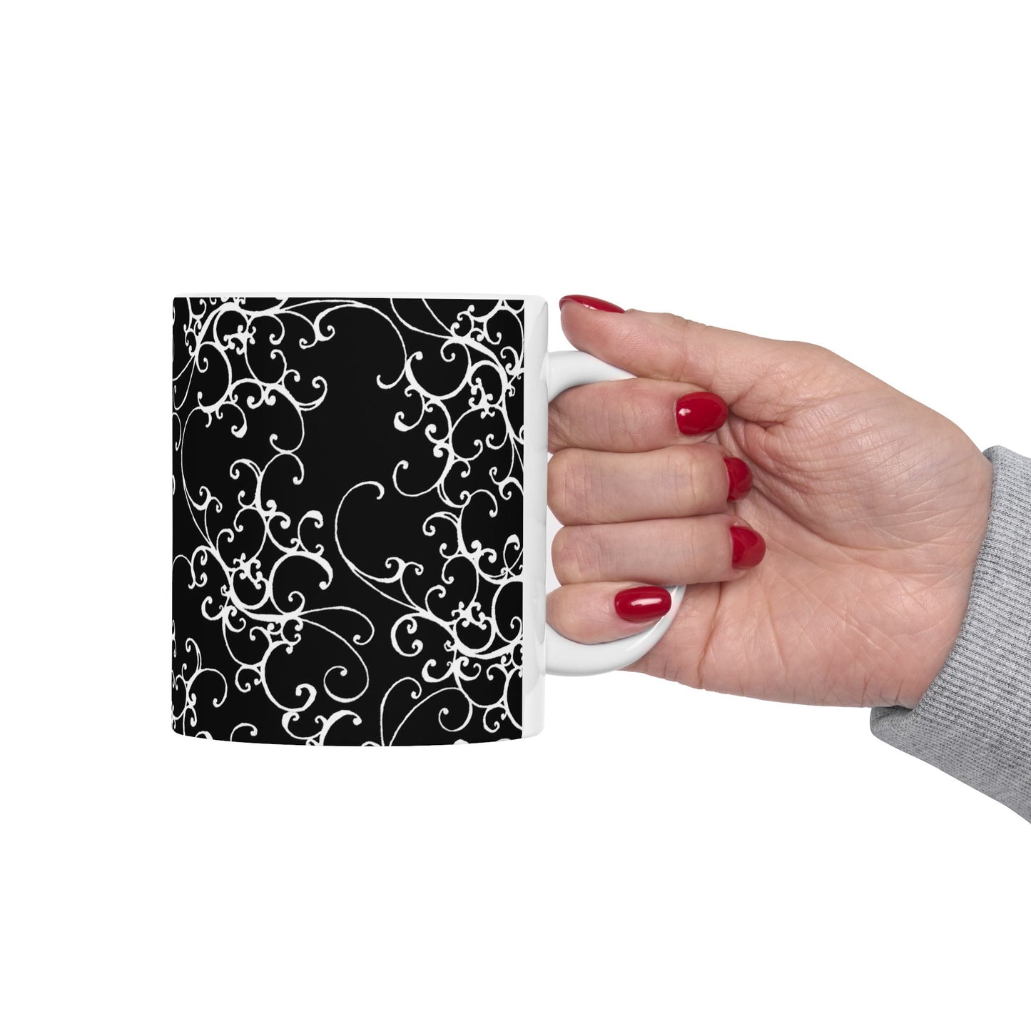 Elegant Scroll Black / White Cup