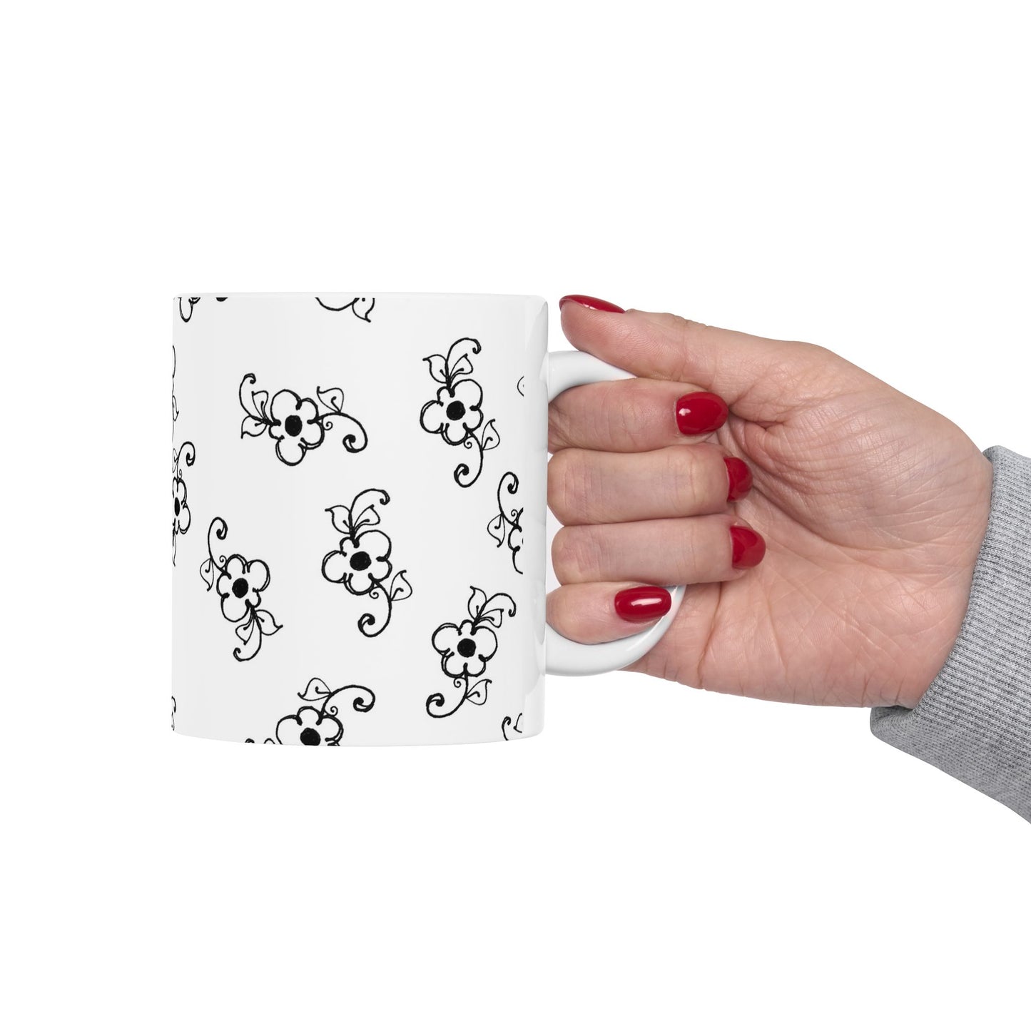 Daisy Scroll White / Black Cup
