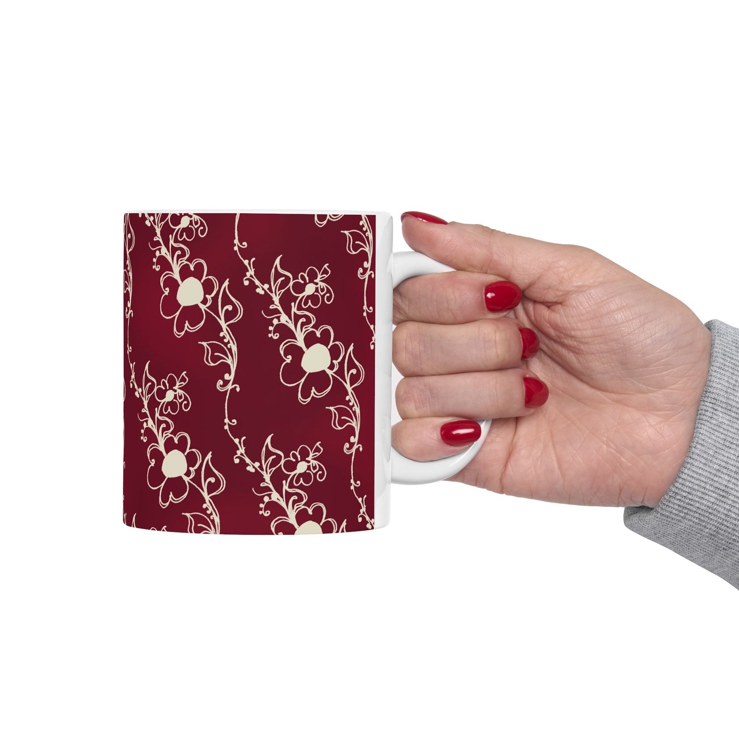 Diagonal Daisies Red / Ivory Cup