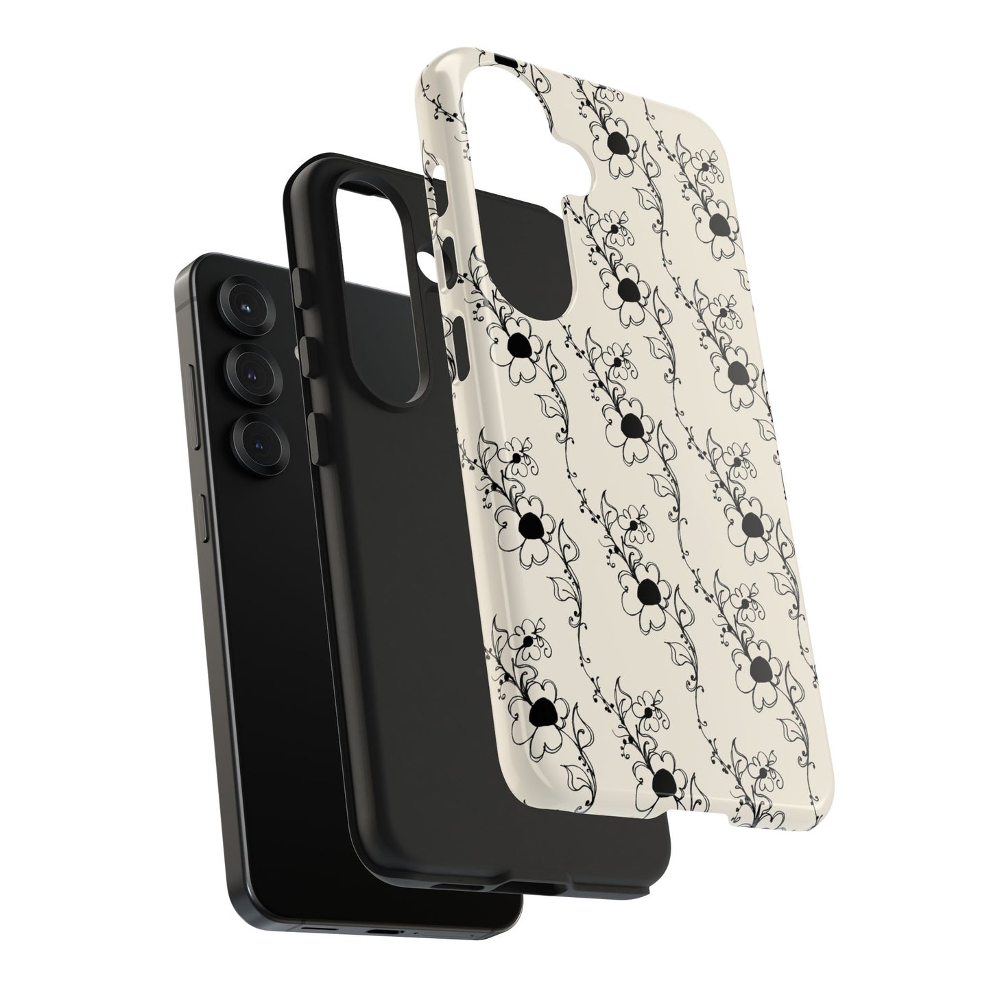 Diagonal Daisies Ivory / Black Phone Case