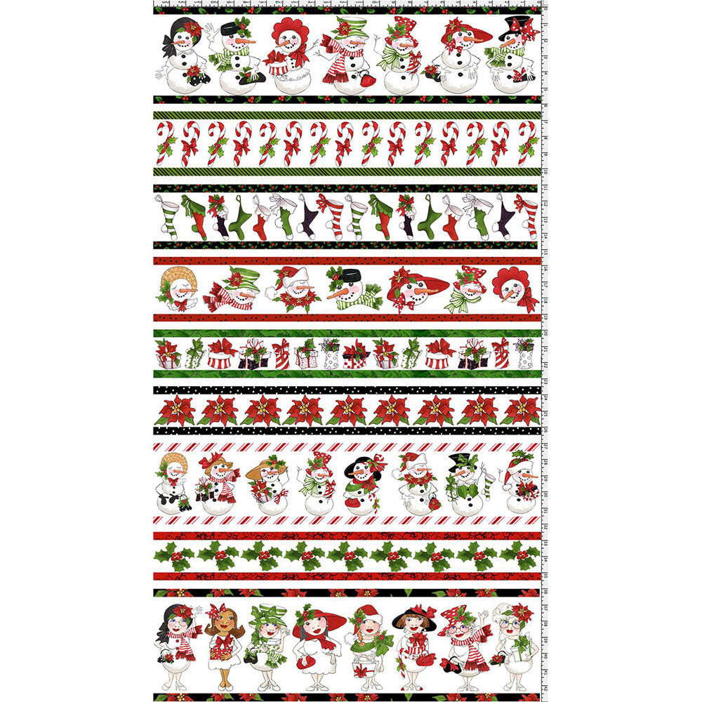 Snow Lady Borders White Fabric Panel