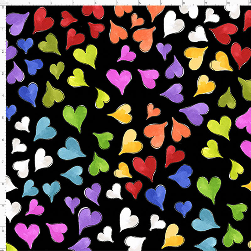 Happy Hearts Black Fabric