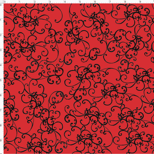 Elegant Scroll Red / Black Fabric