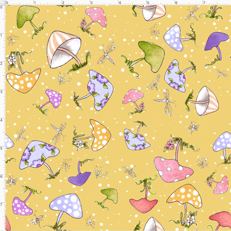 Mushroom Toss Yellow Fabric