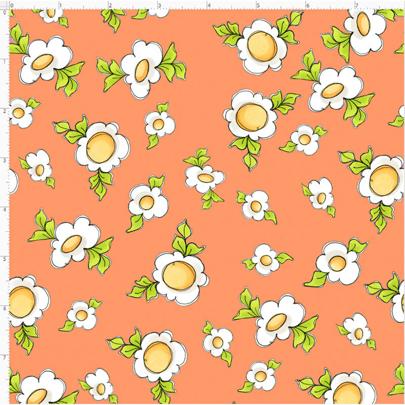 Daisy Love Orange Fabric