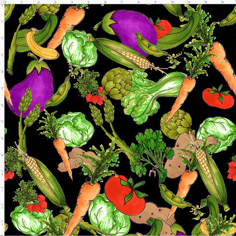 Veggie Jungle Black Fabric