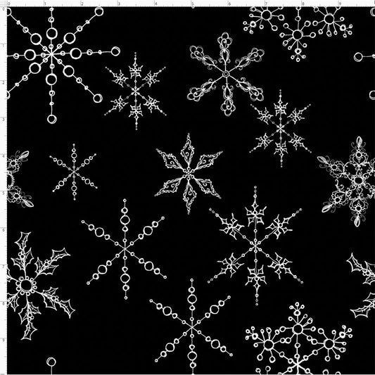 Snowflakes Black Fabric