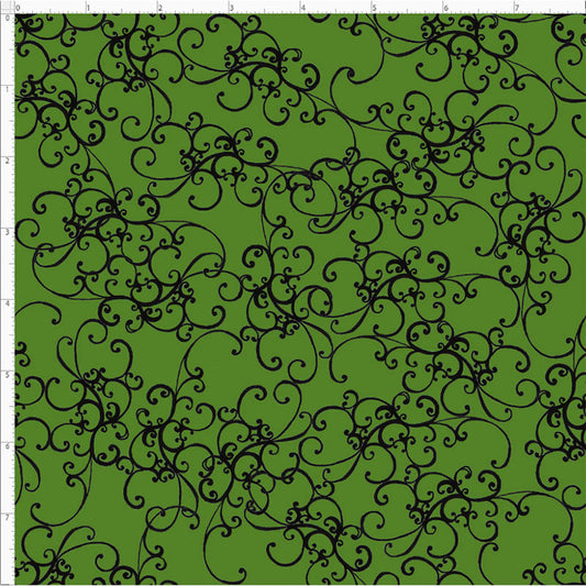Elegant Scroll Green / Black Fabric