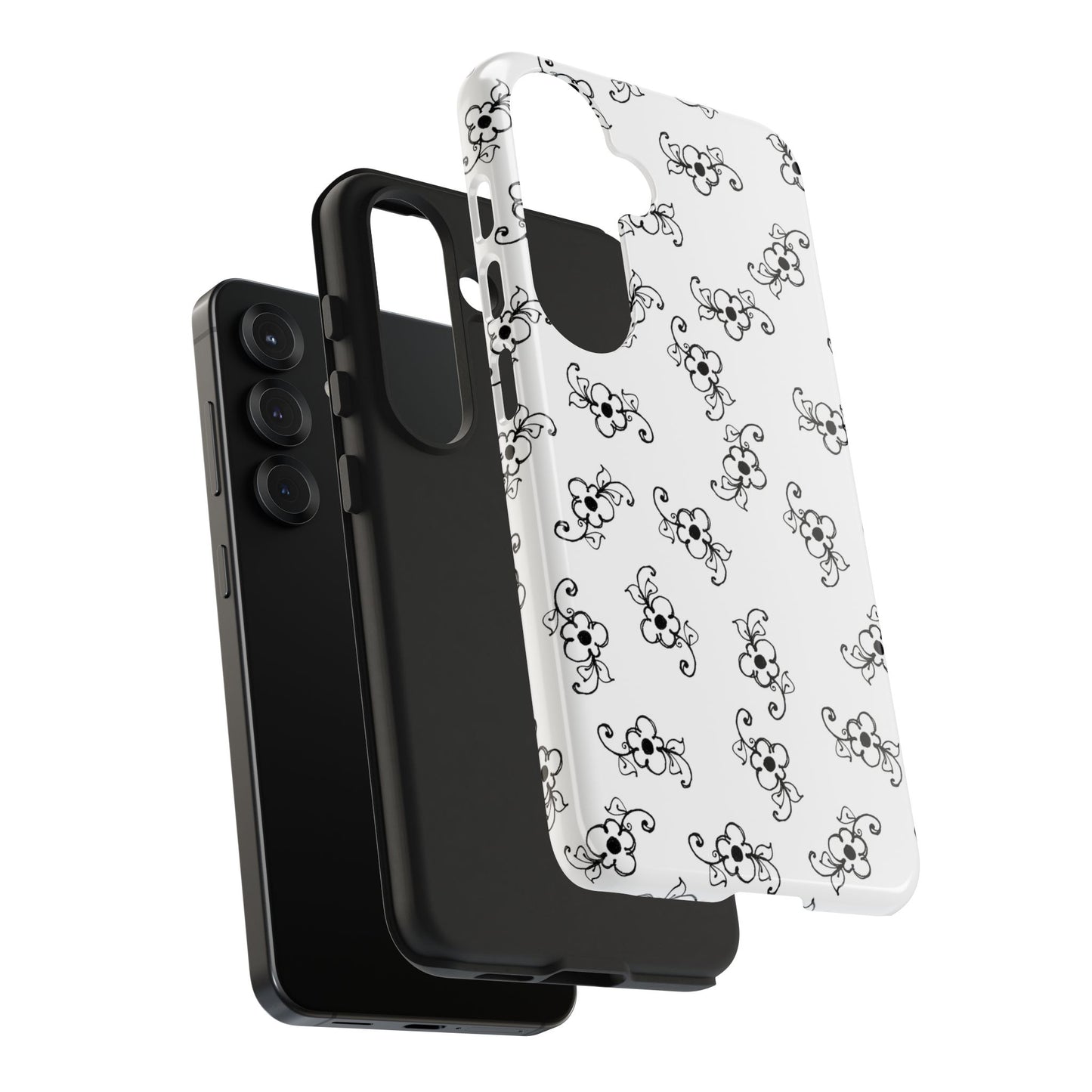Daisy Scroll White / Black Phone Case