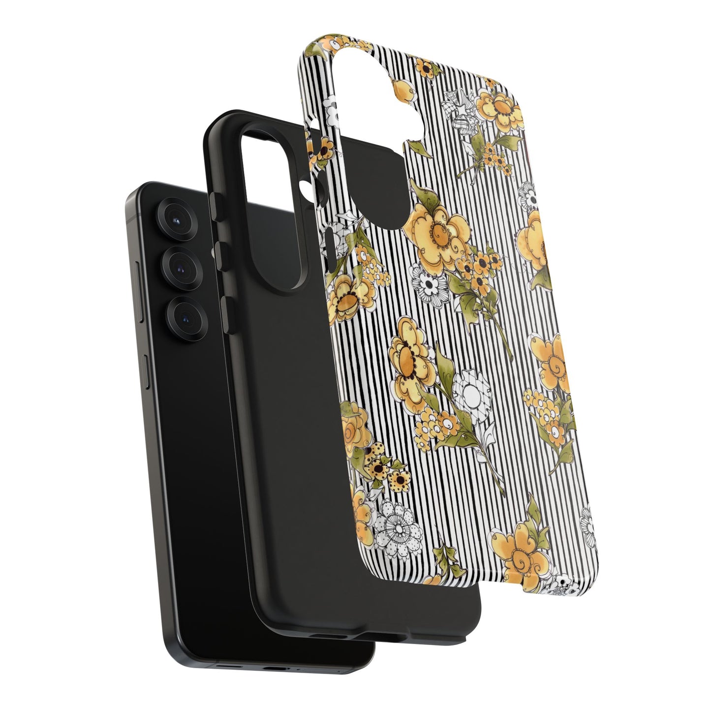 Bee Floral White / Black Phone Case