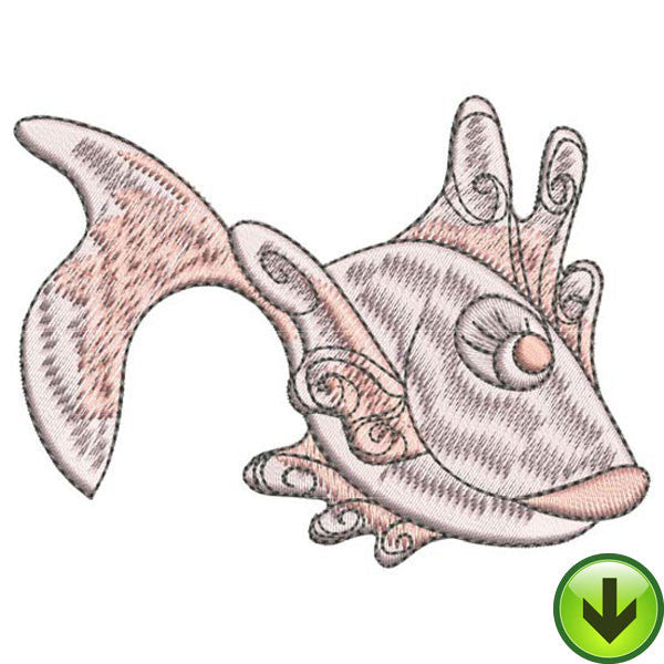 Scroll Fin Fish Embroidery Design | DOWNLOAD