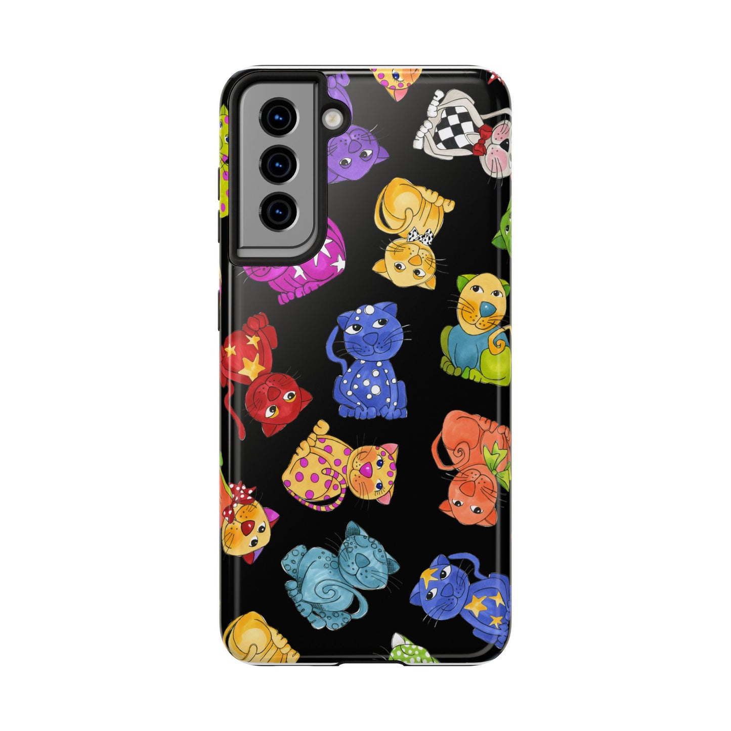 Tossed Happy Cats Black Phone Case