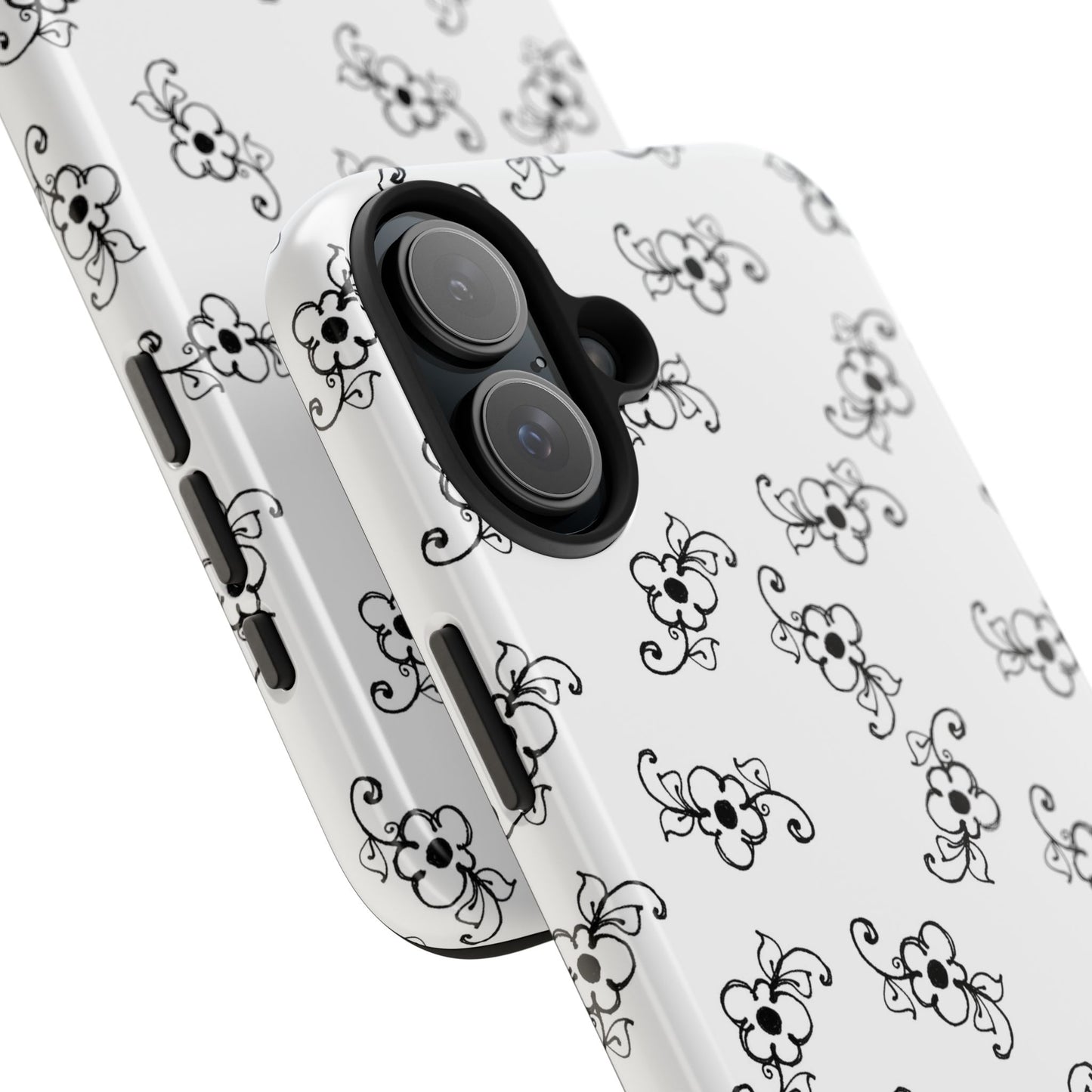 Daisy Scroll White / Black Phone Case