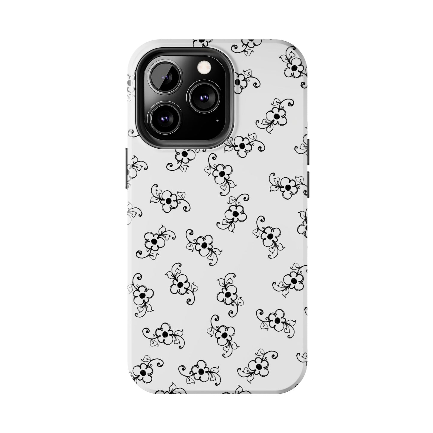 Daisy Scroll White / Black Phone Case