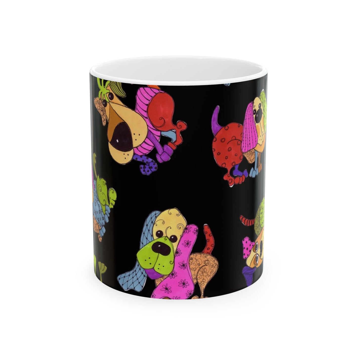 Tossed Happy Dogs Black Cup