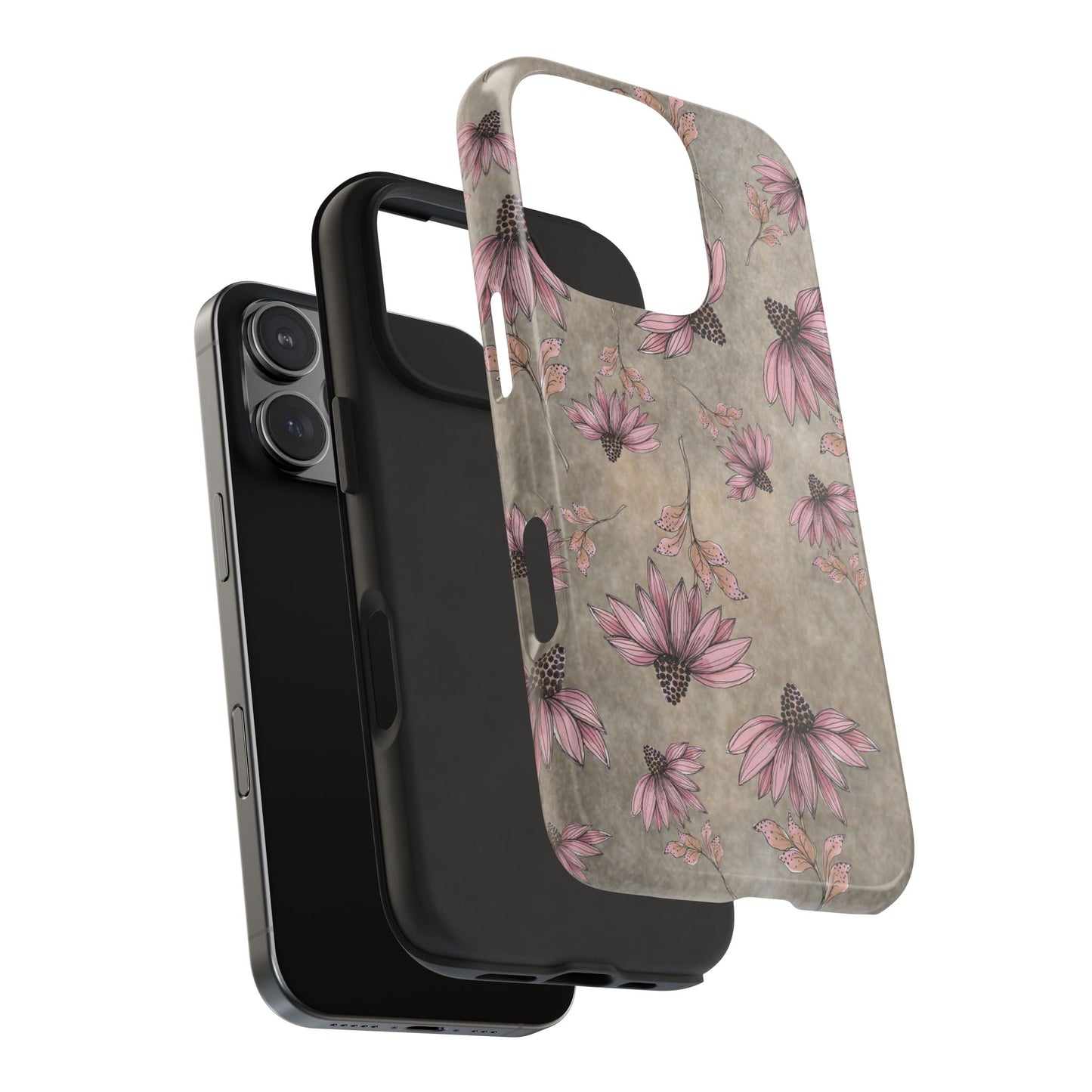 Wild Cone Flowers Taupe Marble Phone Case
