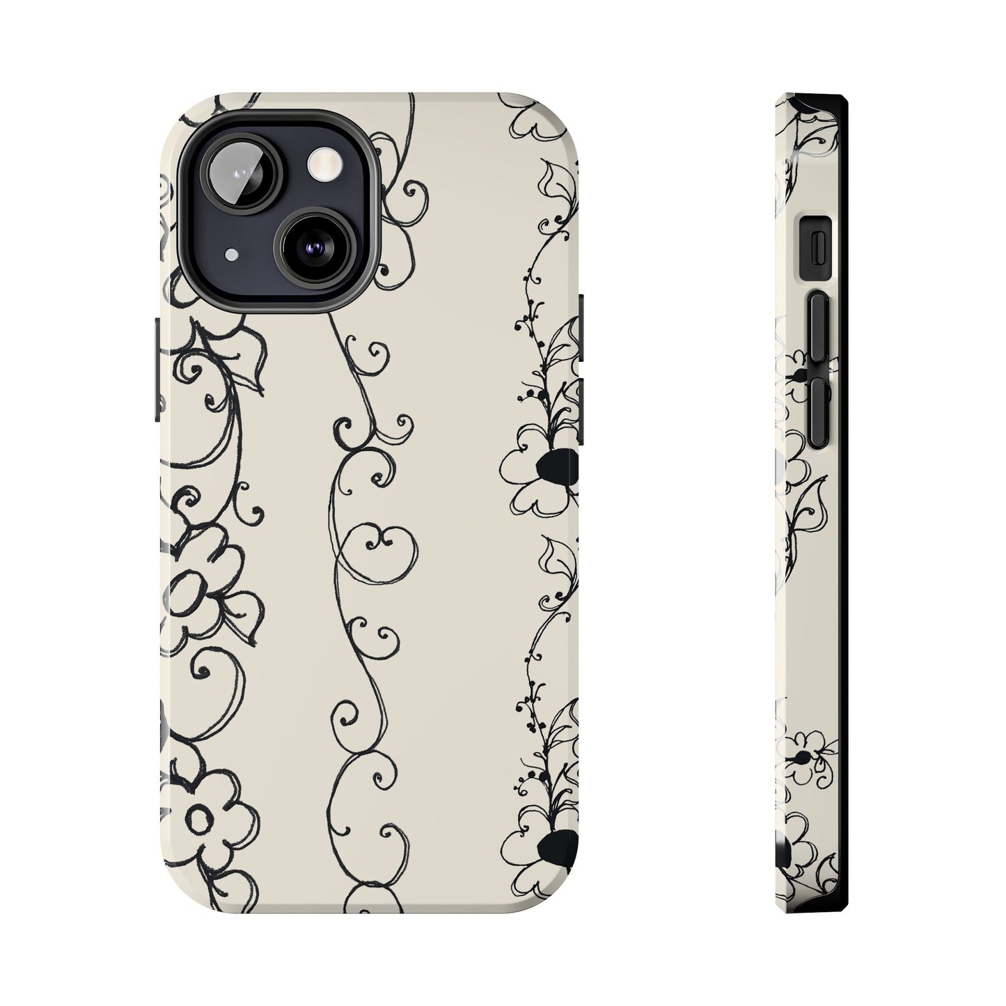 Scroll Flower Stripe Muslin / Black Phone Case