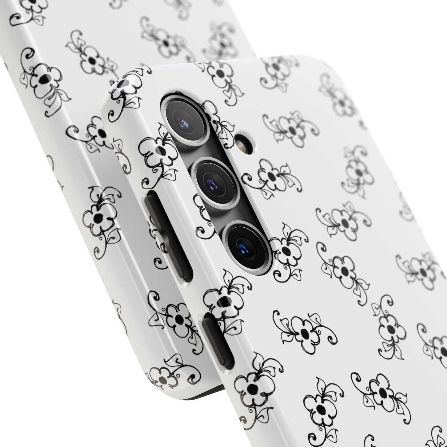 Daisy Scroll White / Black Phone Case