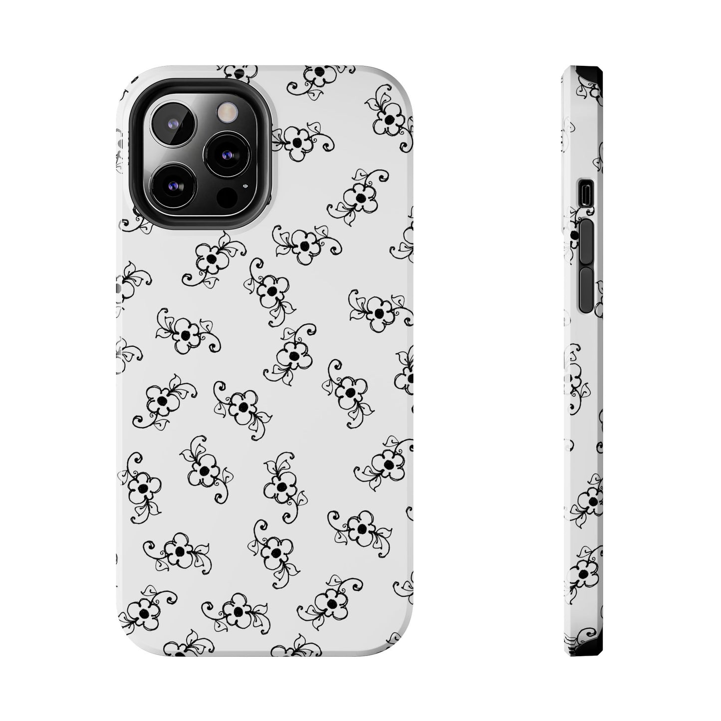 Daisy Scroll White / Black Phone Case