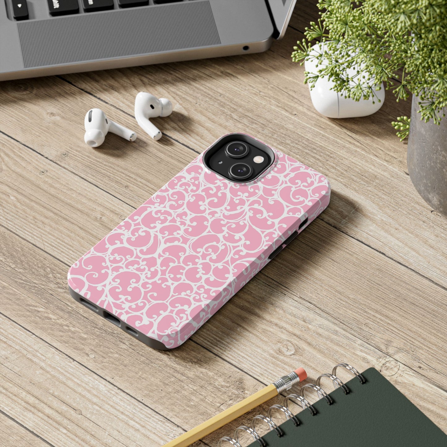 Scrollie Pink / White Phone Case