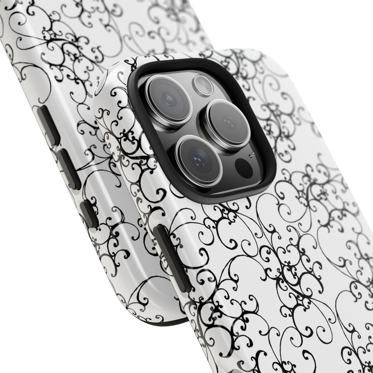Elegant Scroll White / Black Phone Case