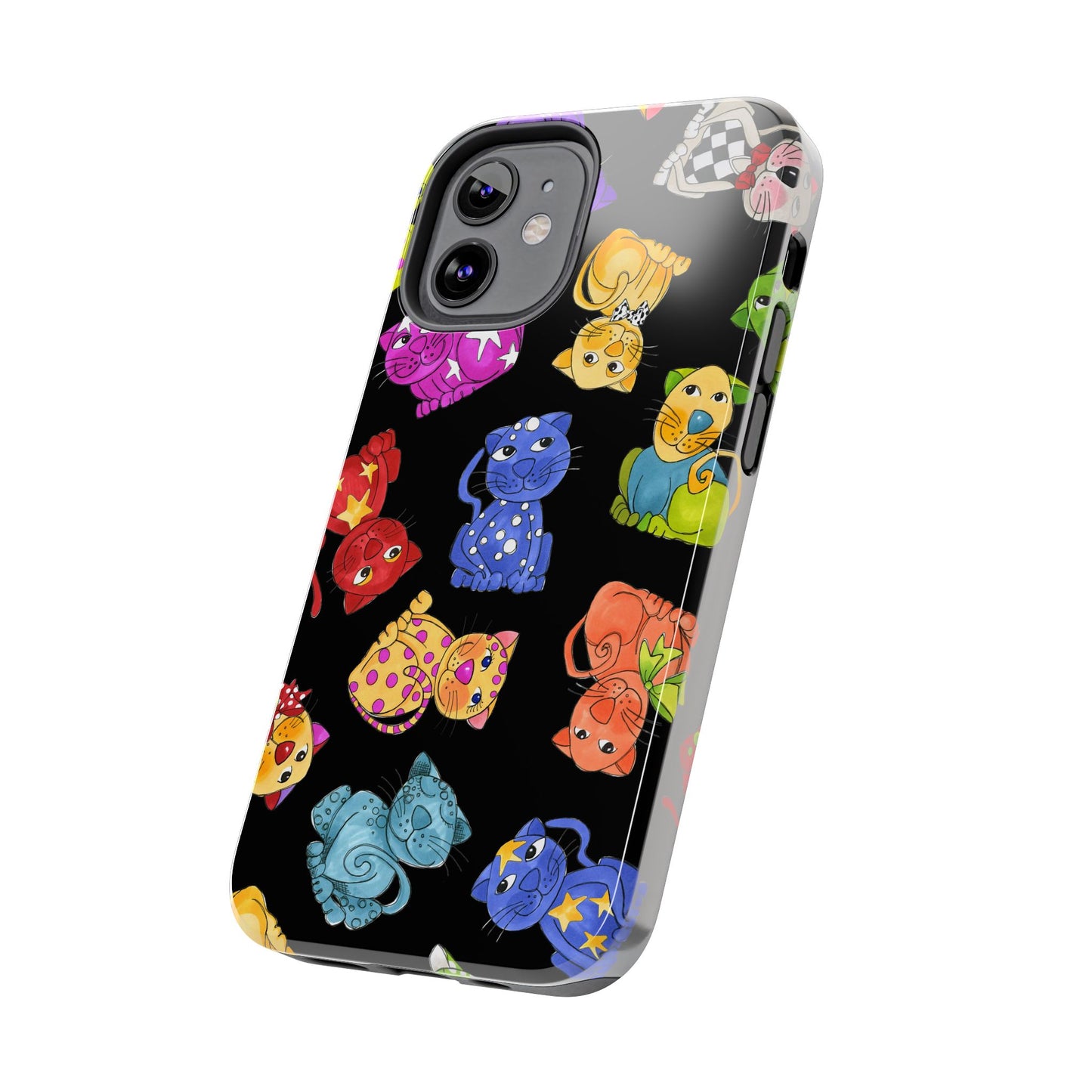 Tossed Happy Cats Black Phone Case
