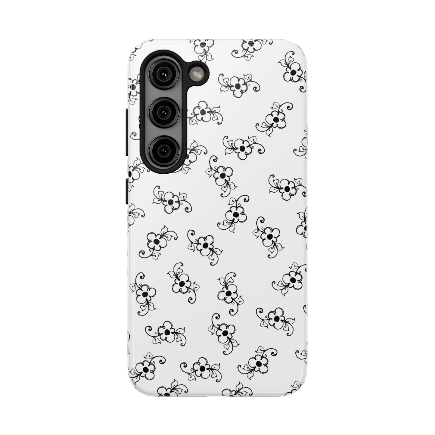 Daisy Scroll White / Black Phone Case