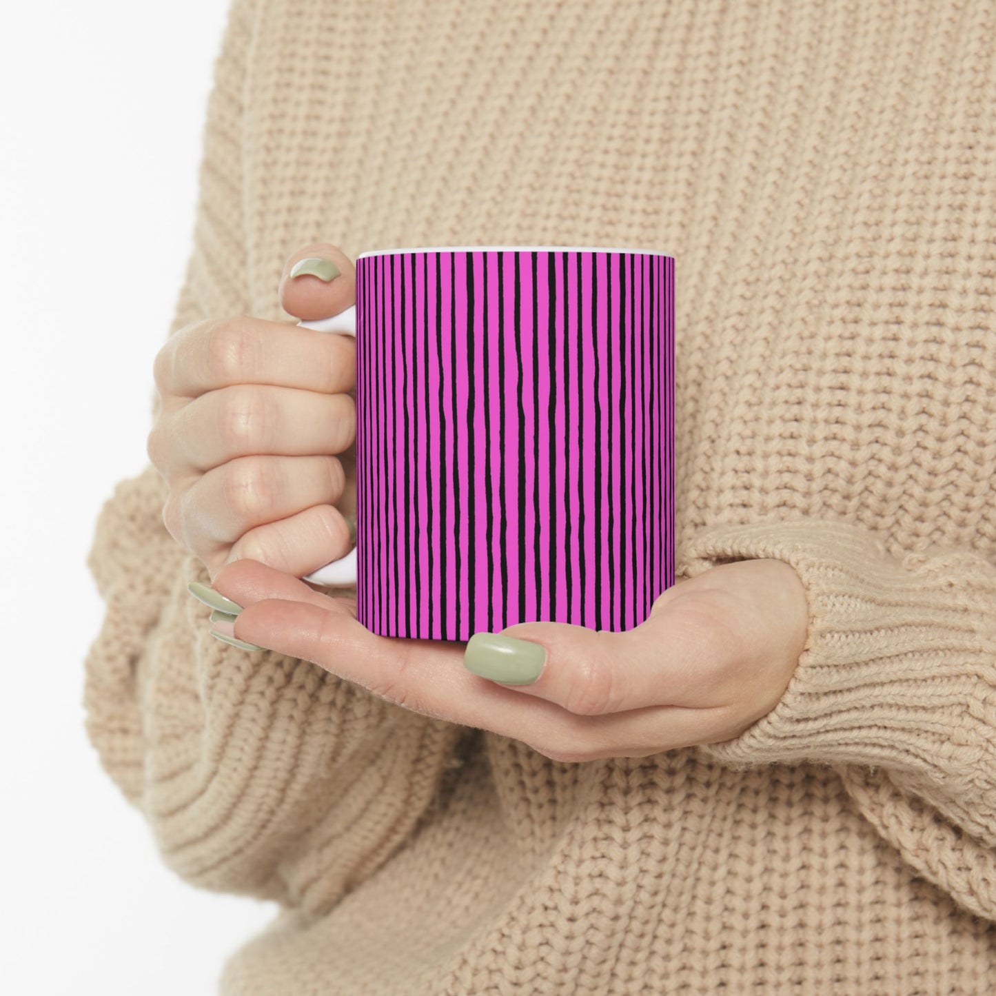 Quirky Pin Stripe Pink / Black Cup