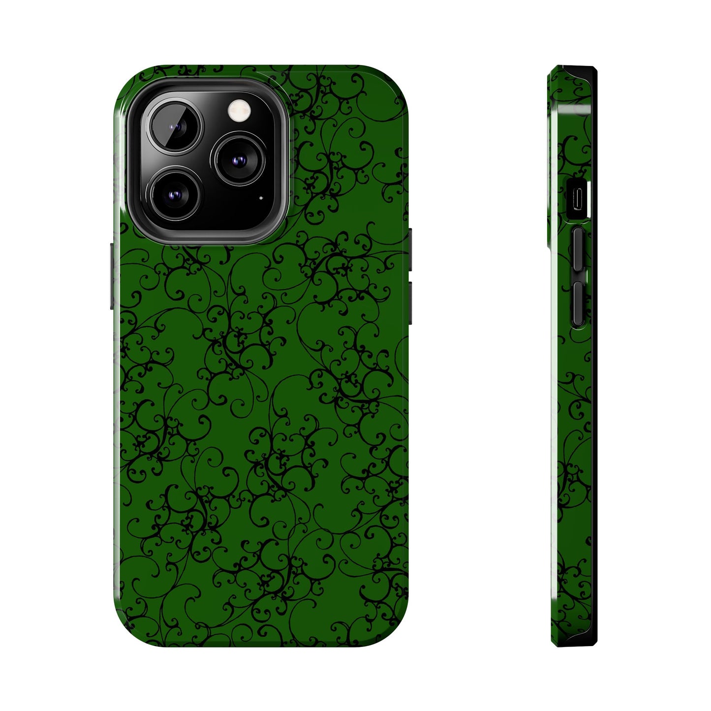 Elegant Scroll Dark Green / Black Phone Case