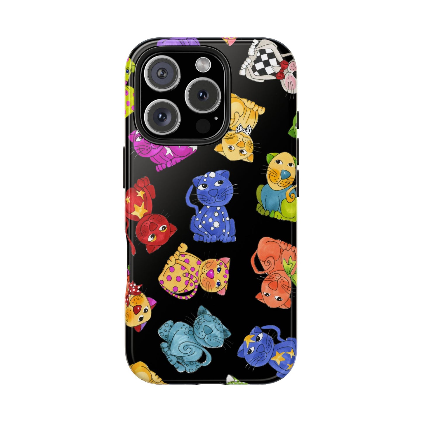Tossed Happy Cats Black Phone Case
