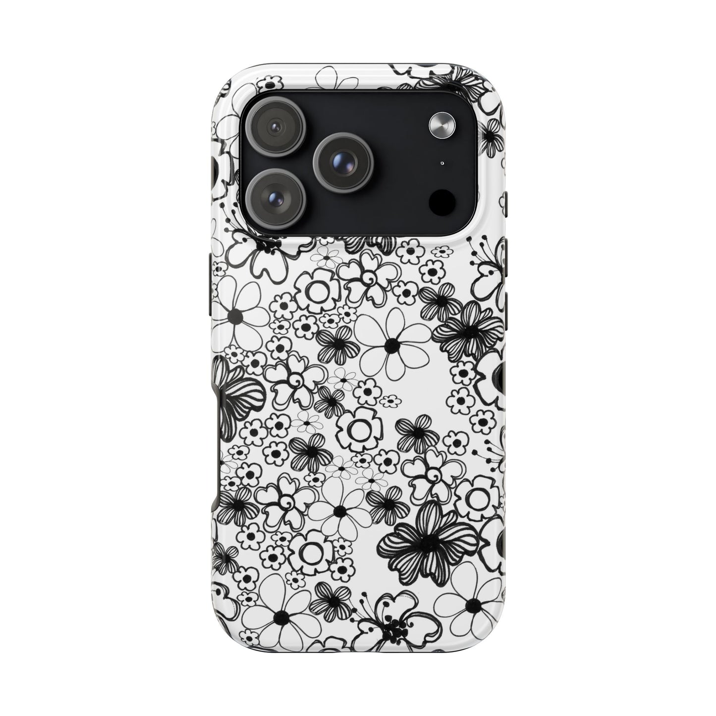 White and Black Flowers Phone Case