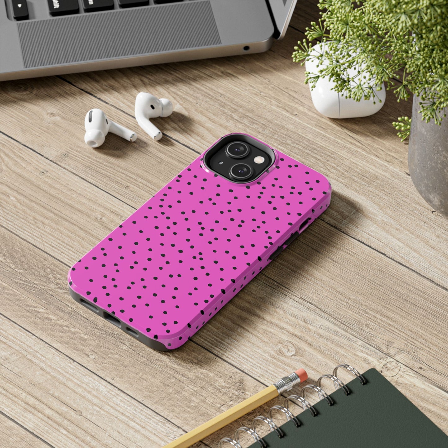 Dinky Dots Cerise / Black Phone Case