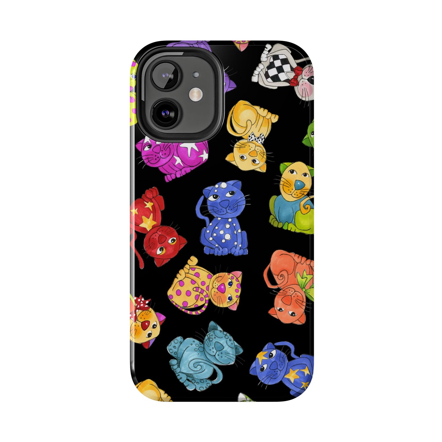 Tossed Happy Cats Black Phone Case