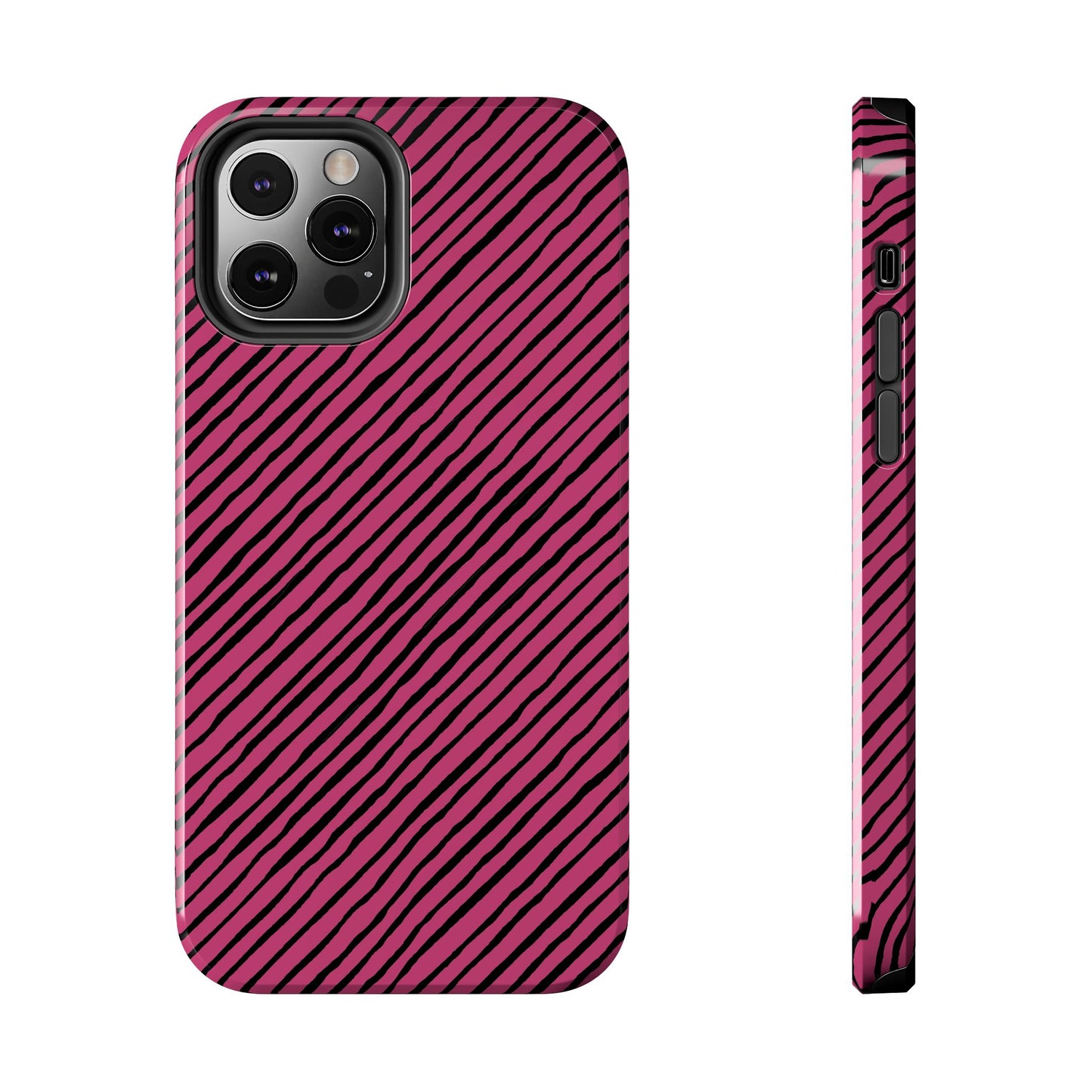 Quirky Bias Stripe Magenta / Black Phone Case