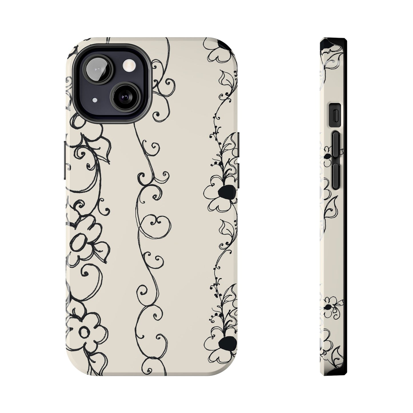 Scroll Flower Stripe Muslin / Black Phone Case