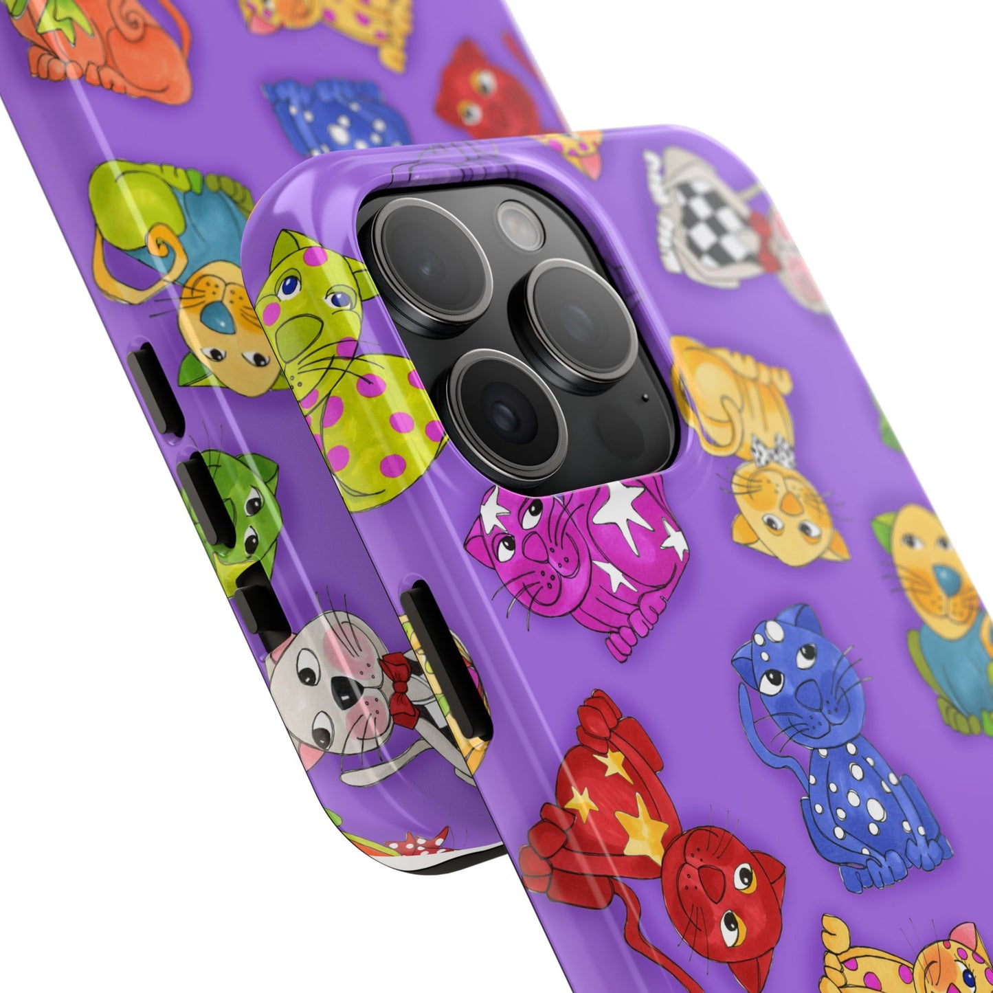 Tossed Happy Cats Purple Phone Case