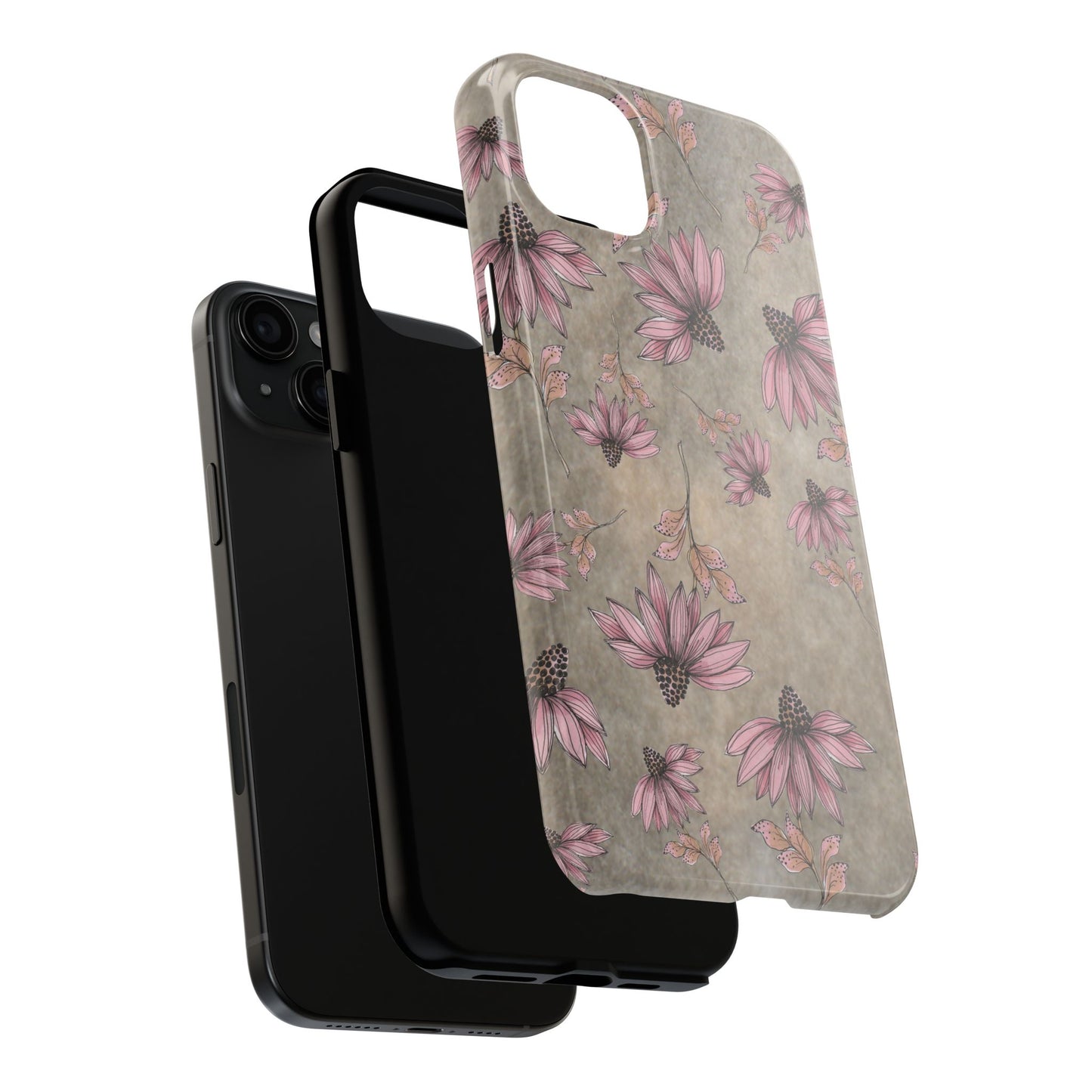 Wild Cone Flowers Taupe Marble Phone Case