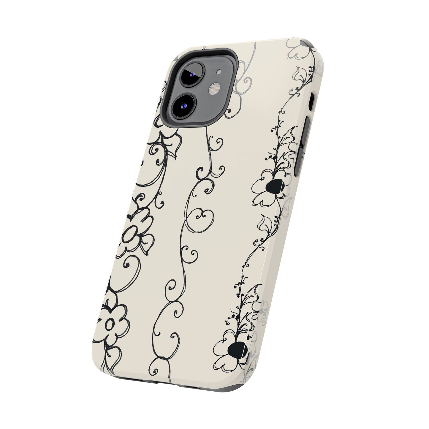 Scroll Flower Stripe Muslin / Black Phone Case