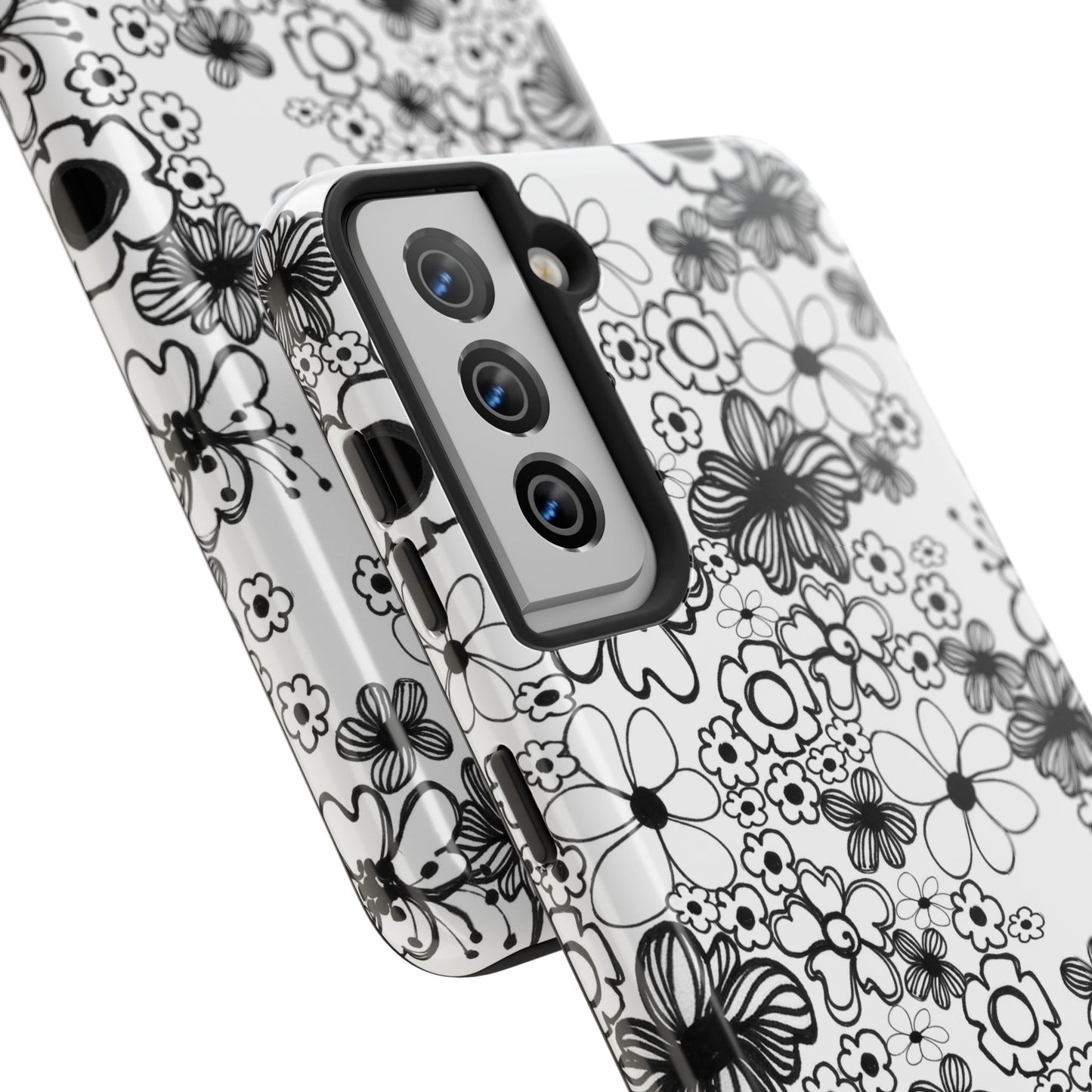 White and Black Flowers Phone Case