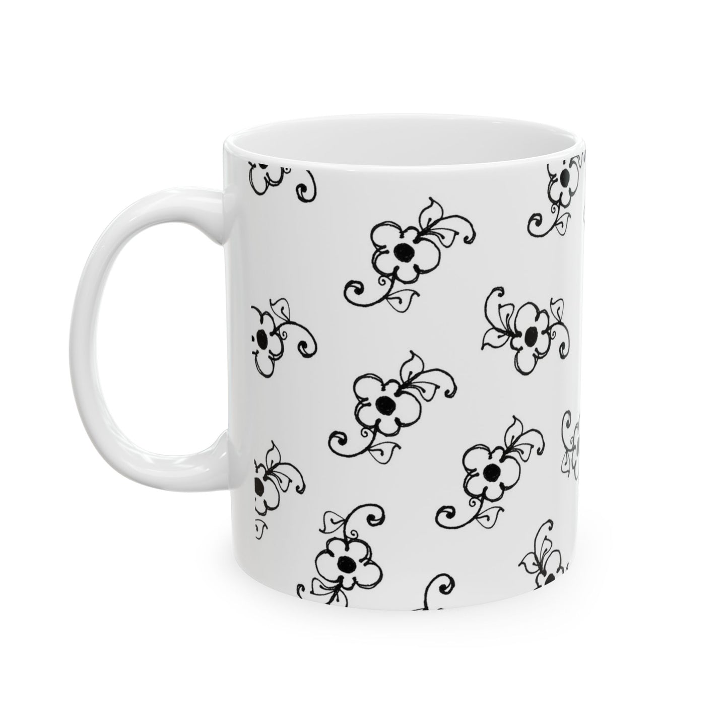Daisy Scroll White / Black Cup
