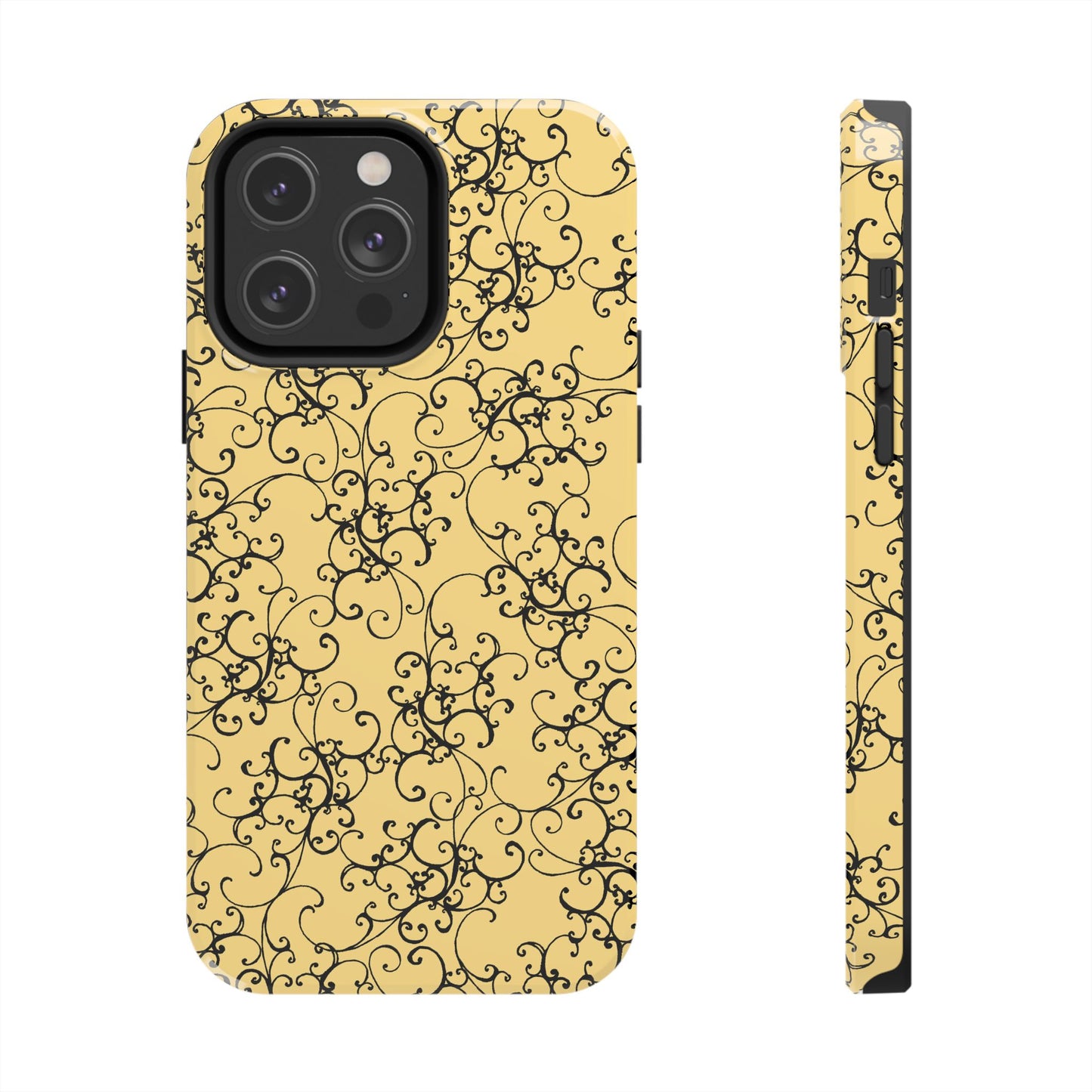 Elegant Scroll Yellow / Black Phone Case