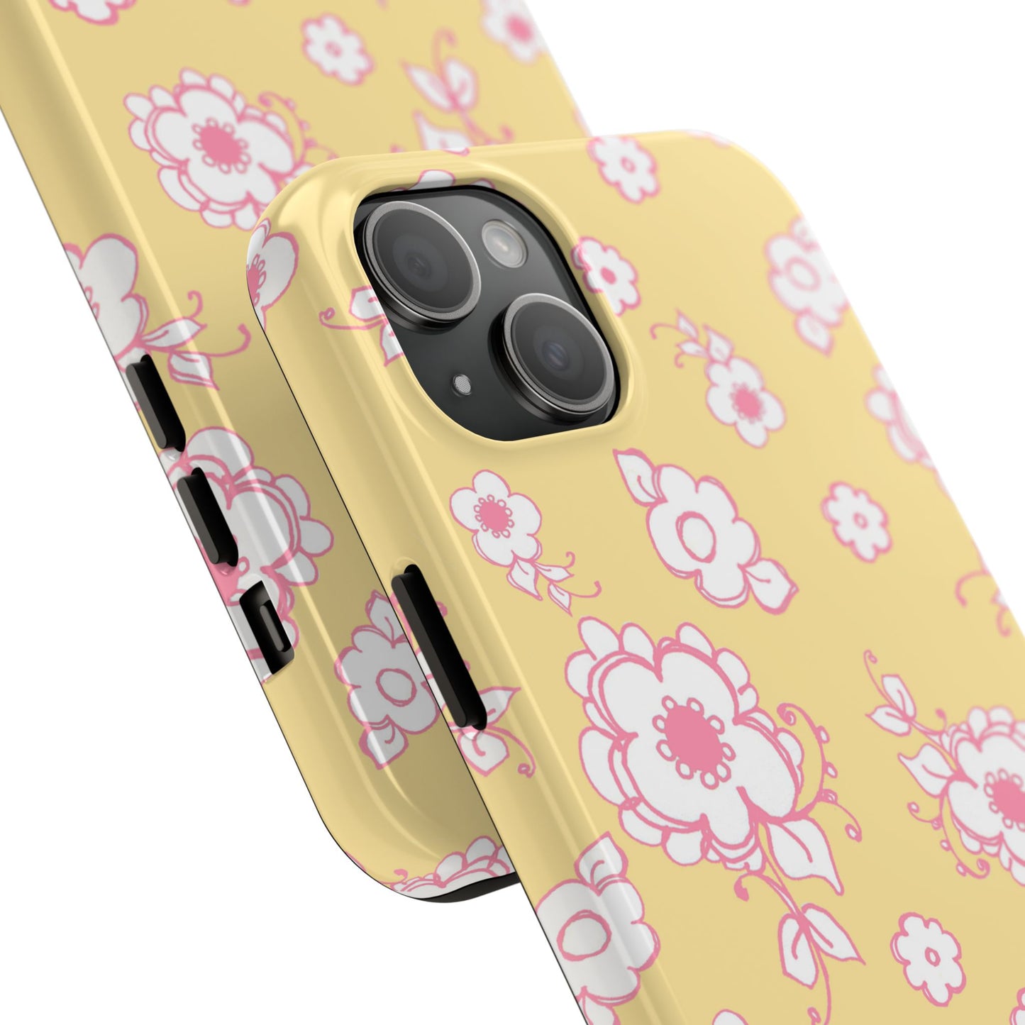 Pink Posies Yellow Phone Case