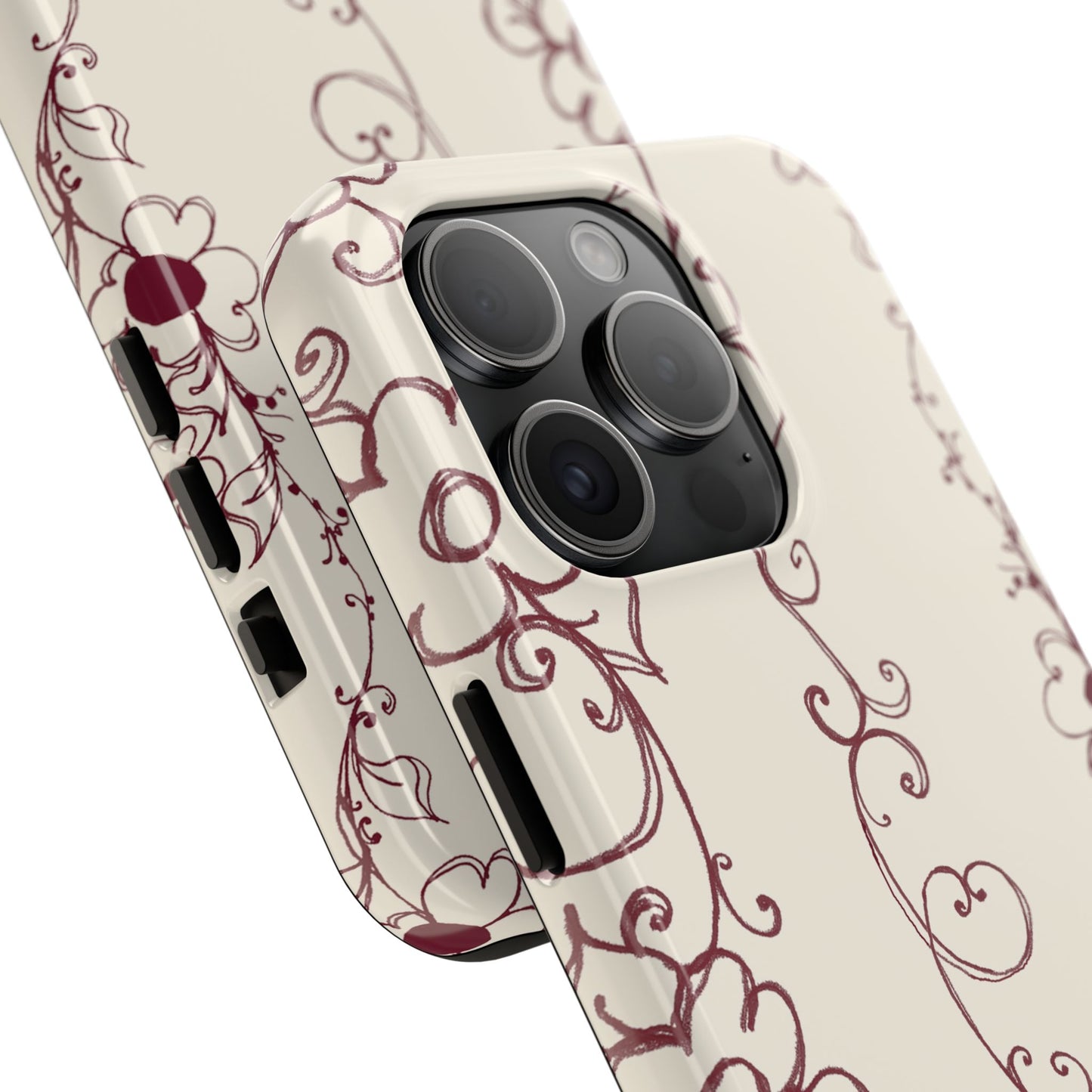 Scroll Flower Stripe Muslin / Red Phone Case