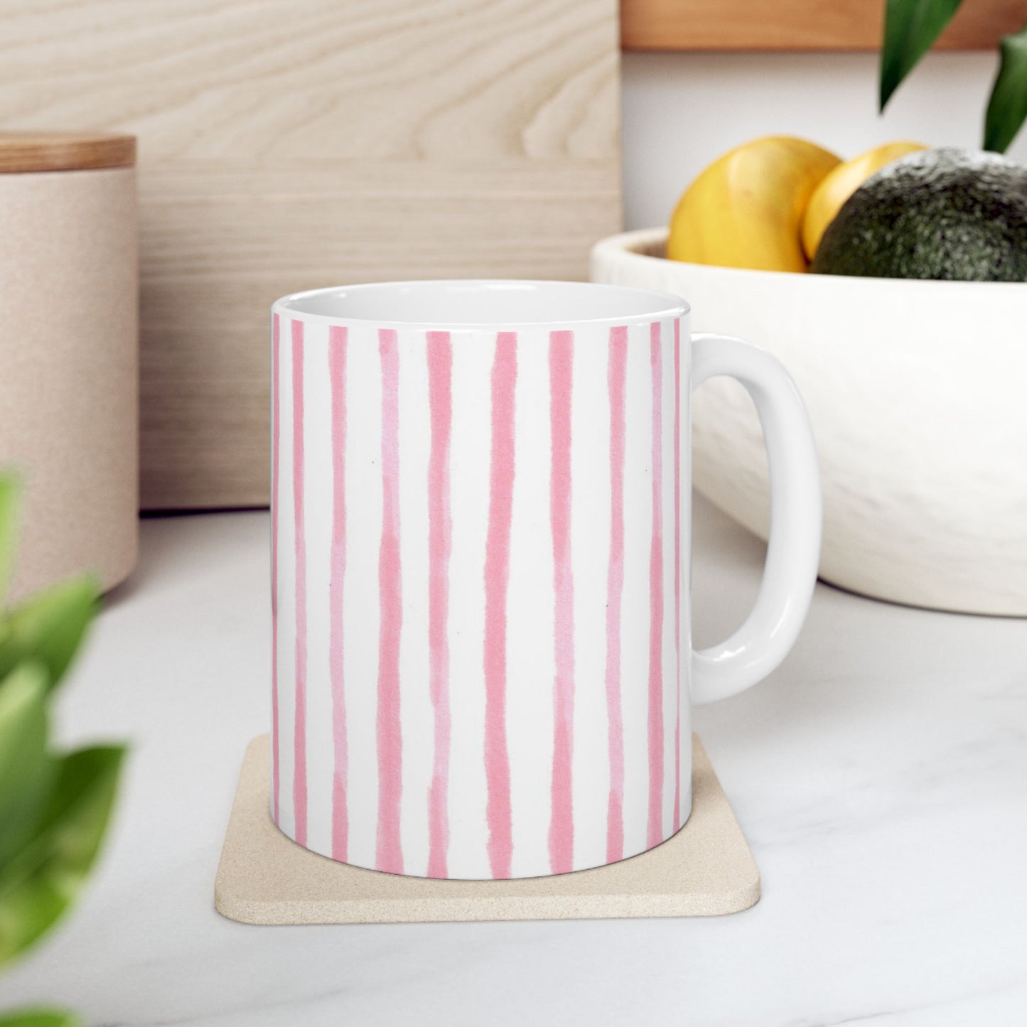 Happy Stripe White / Pink Cup