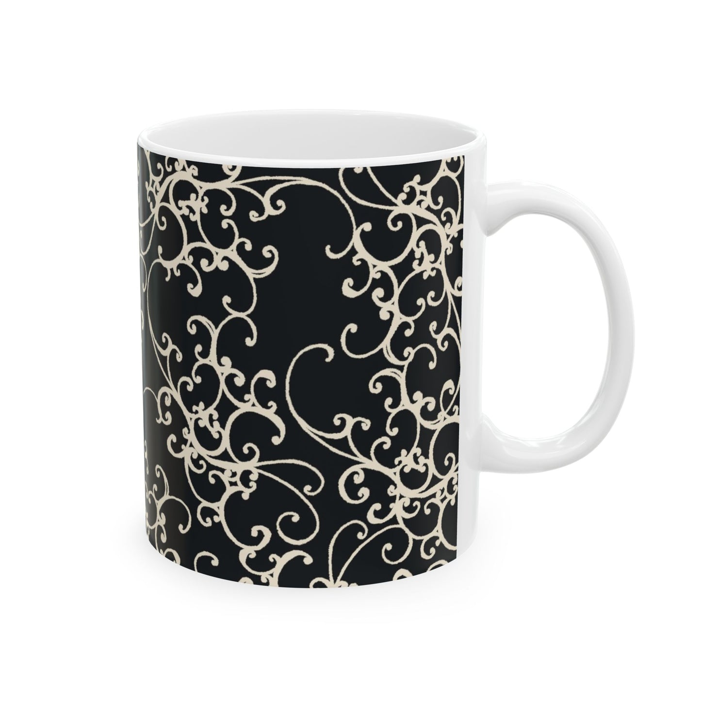 Elegant Scroll Black / Ivory Cup